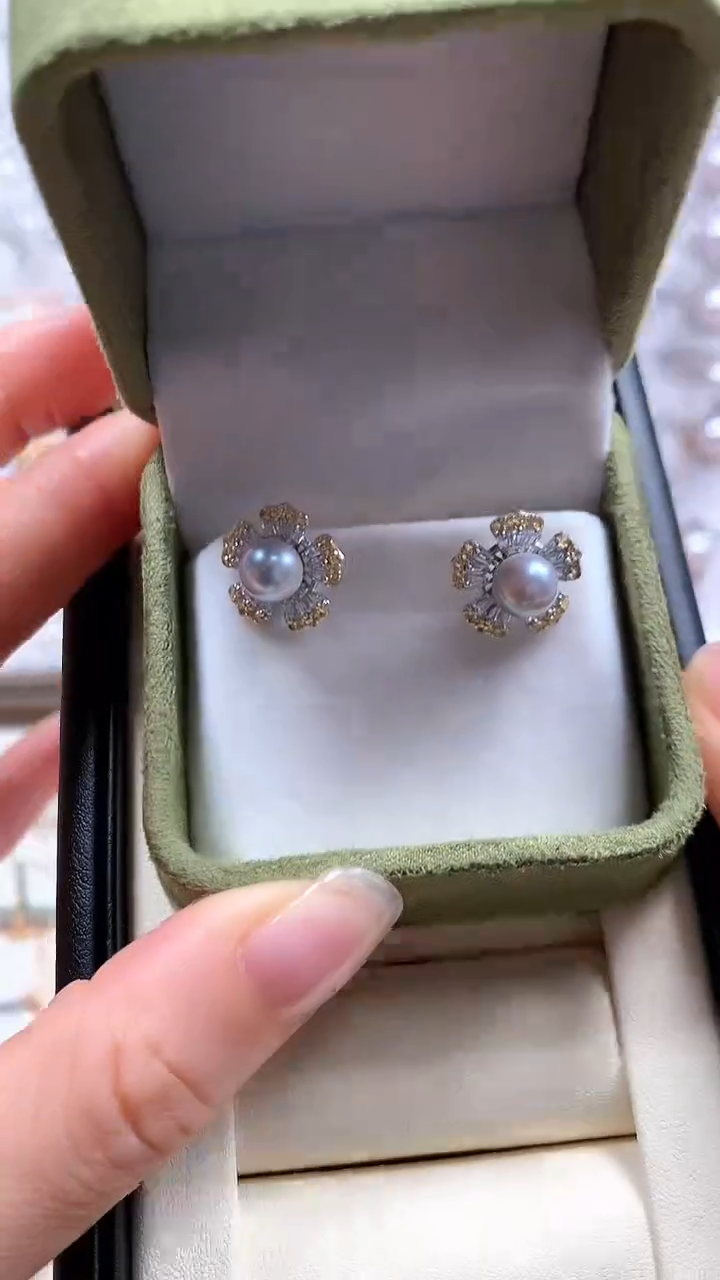 【闪购商品】海水珍珠耳饰银S925镶嵌海水珍珠带钻耳钉