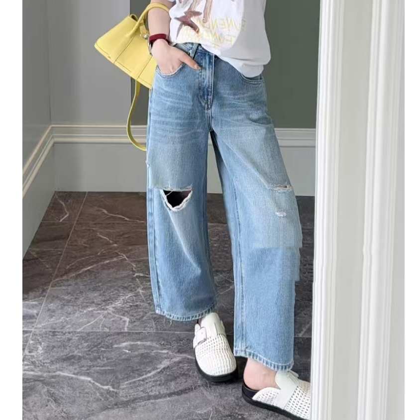 SU【172】花87 愫玥 超火爆裤王2025夏季薄款破洞八分弯刀奶奶裤~