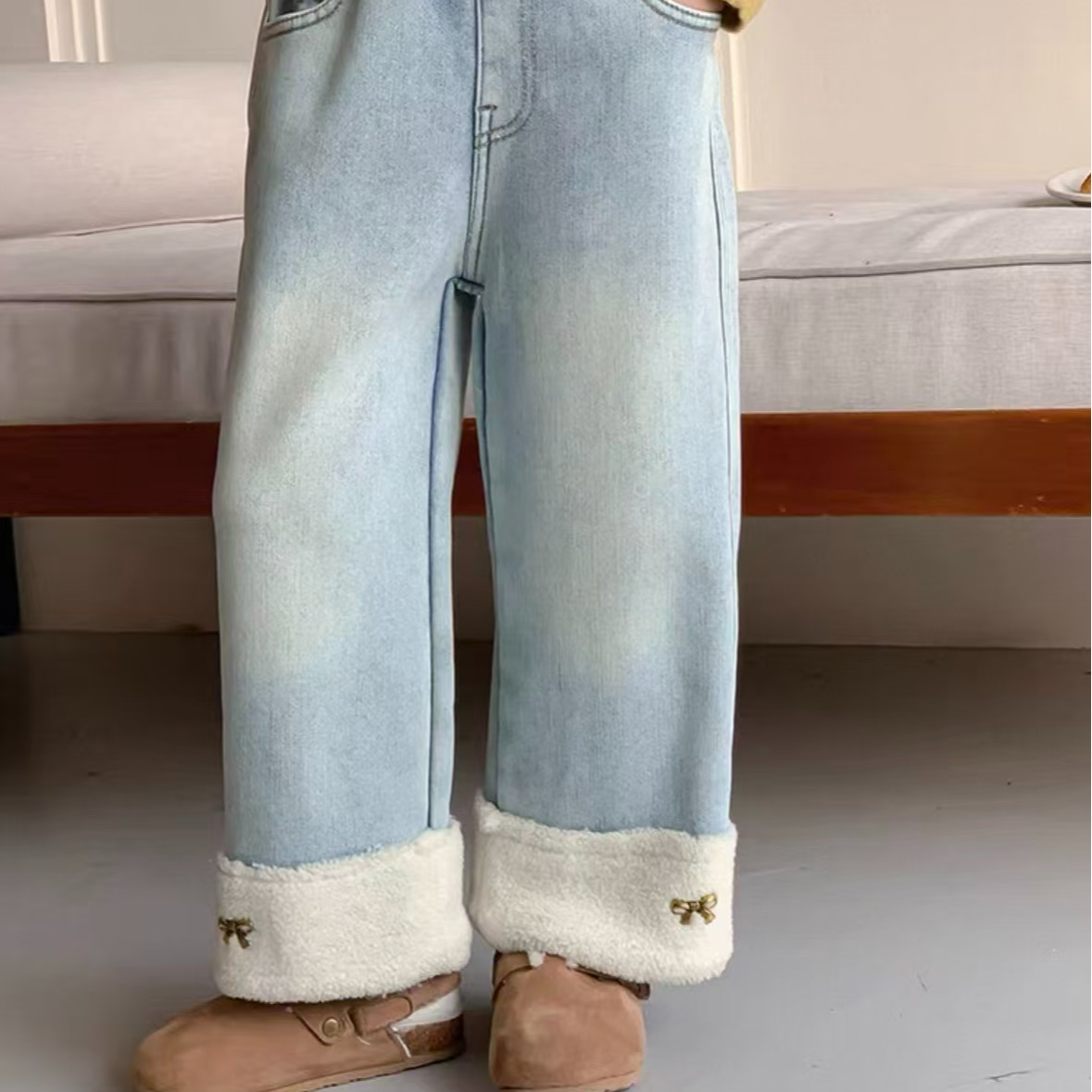 女童冬季韩版棉质休闲水洗软牛仔裤 252271