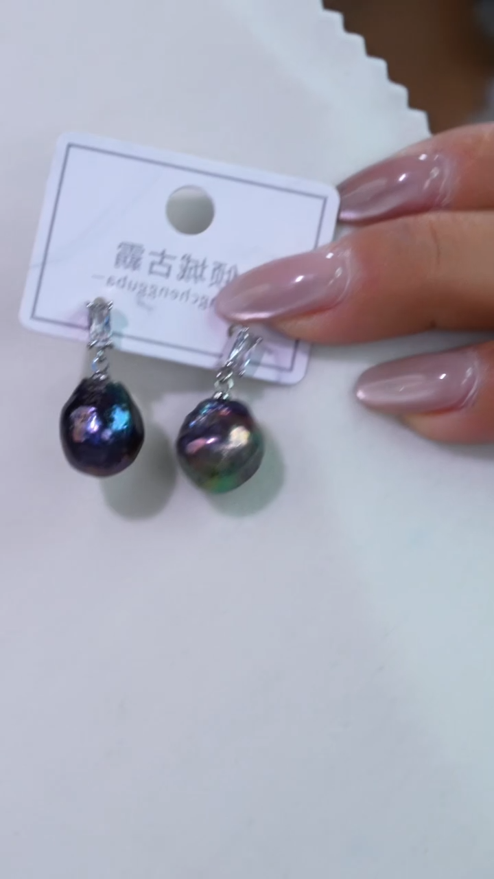 银S925镶嵌淡水珍珠耳饰374