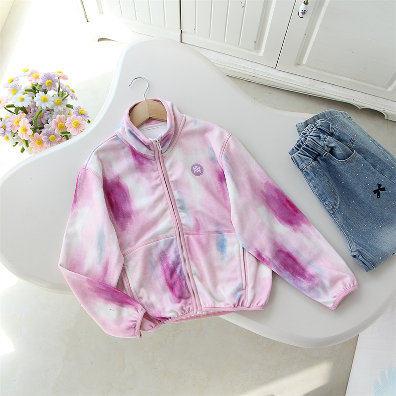 彩色晕染秋冬常规款女童拉链普通加绒外套运动休闲女童外套