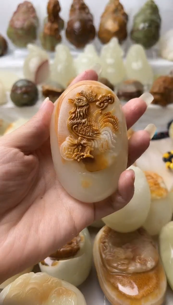 石材方解石手把摆件不退换鸡