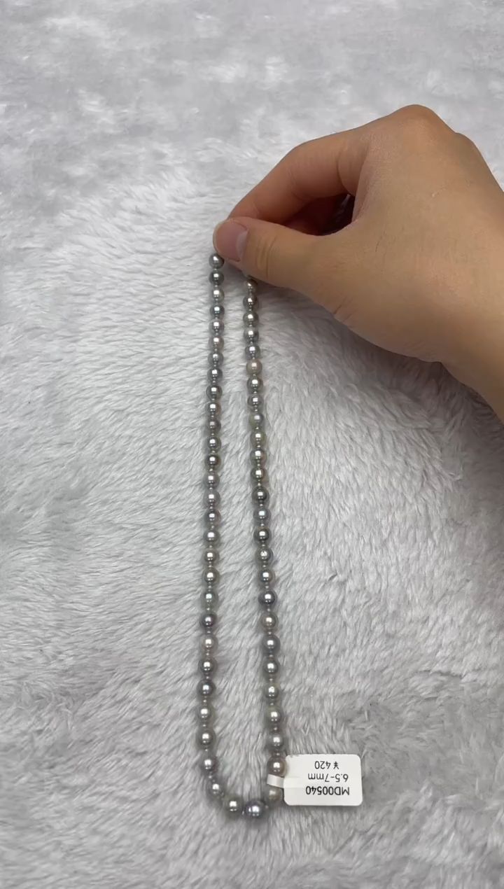 项链银S925镶嵌海水珍珠AK真多麻6.5-7mm