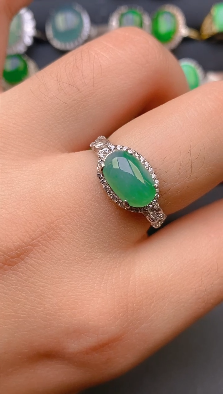 【闪购商品】翡翠戒指银S925镶嵌天然A货翡翠1