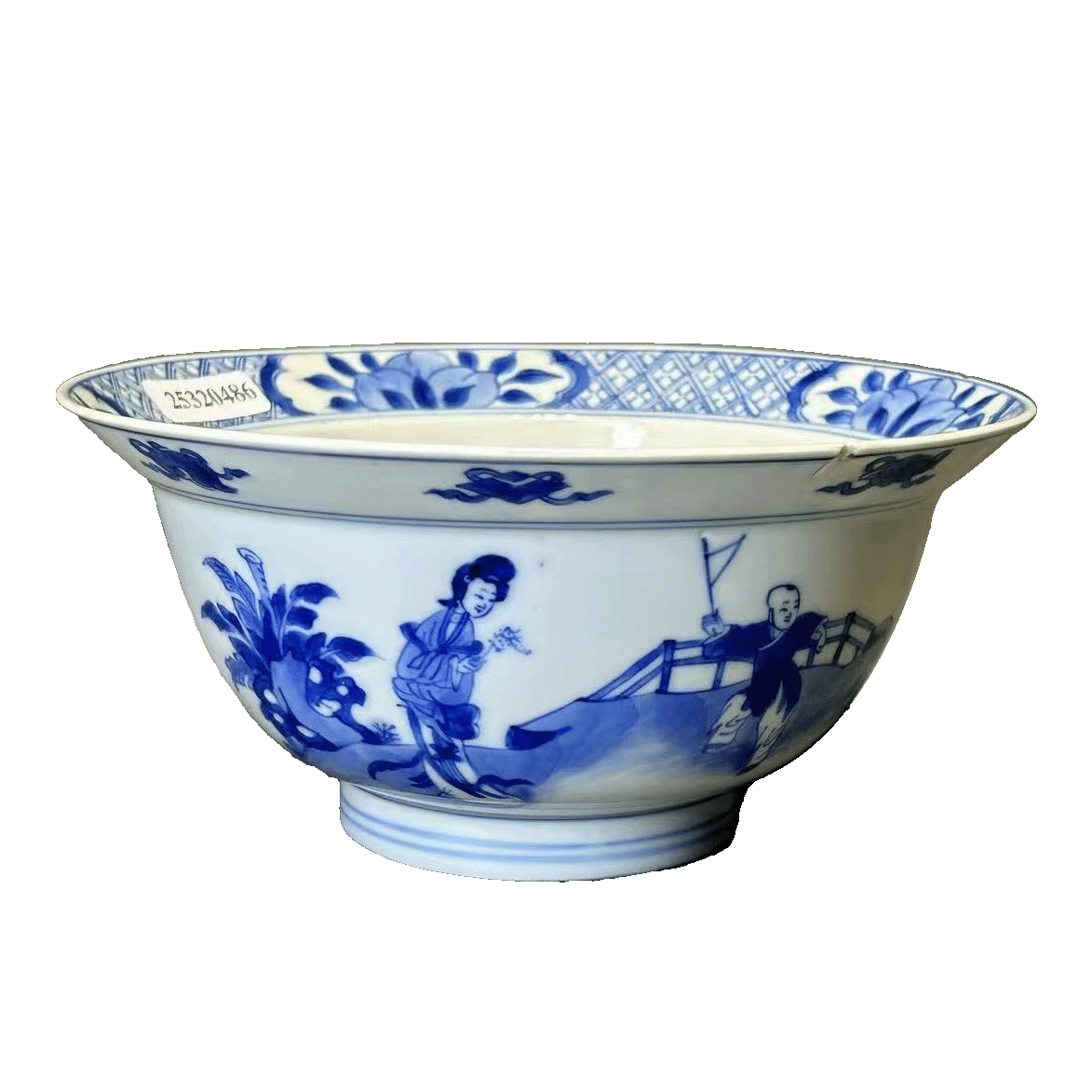 25320486x青花仕女婴戏纹折沿碗