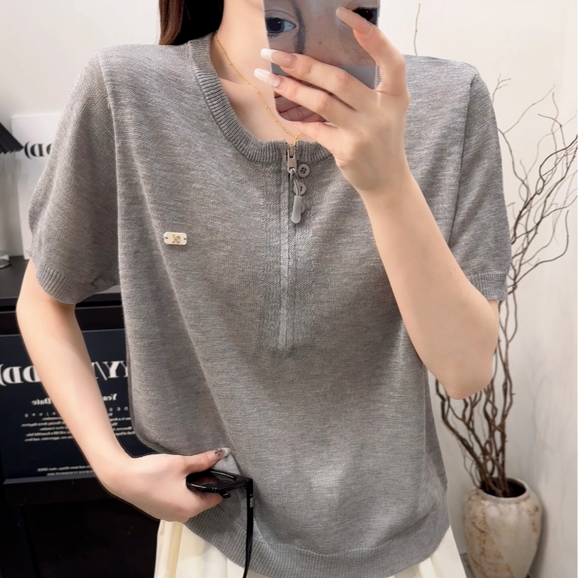 A8507号灰色-夏季新款宽松百搭套头上衣内搭针织衫女