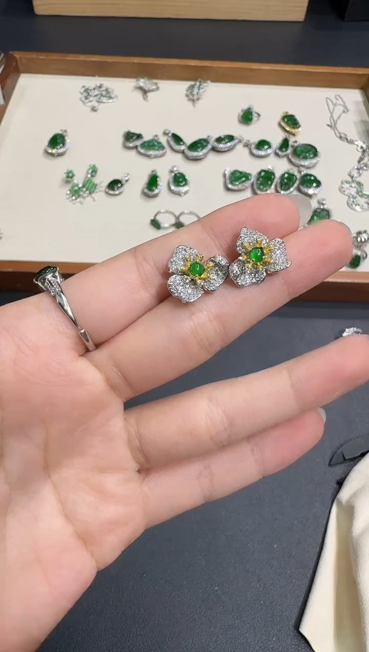 银S925镶嵌翡翠耳饰X1211-886-327