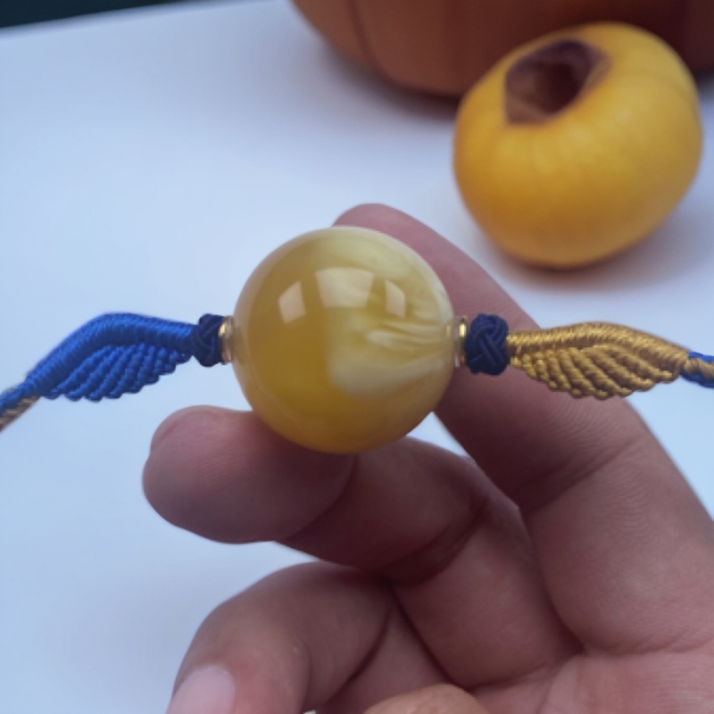 天然蜜蜡大锁骨珠天然浓奶咖妖花搭配手工编织绳尺寸卡26.6mm