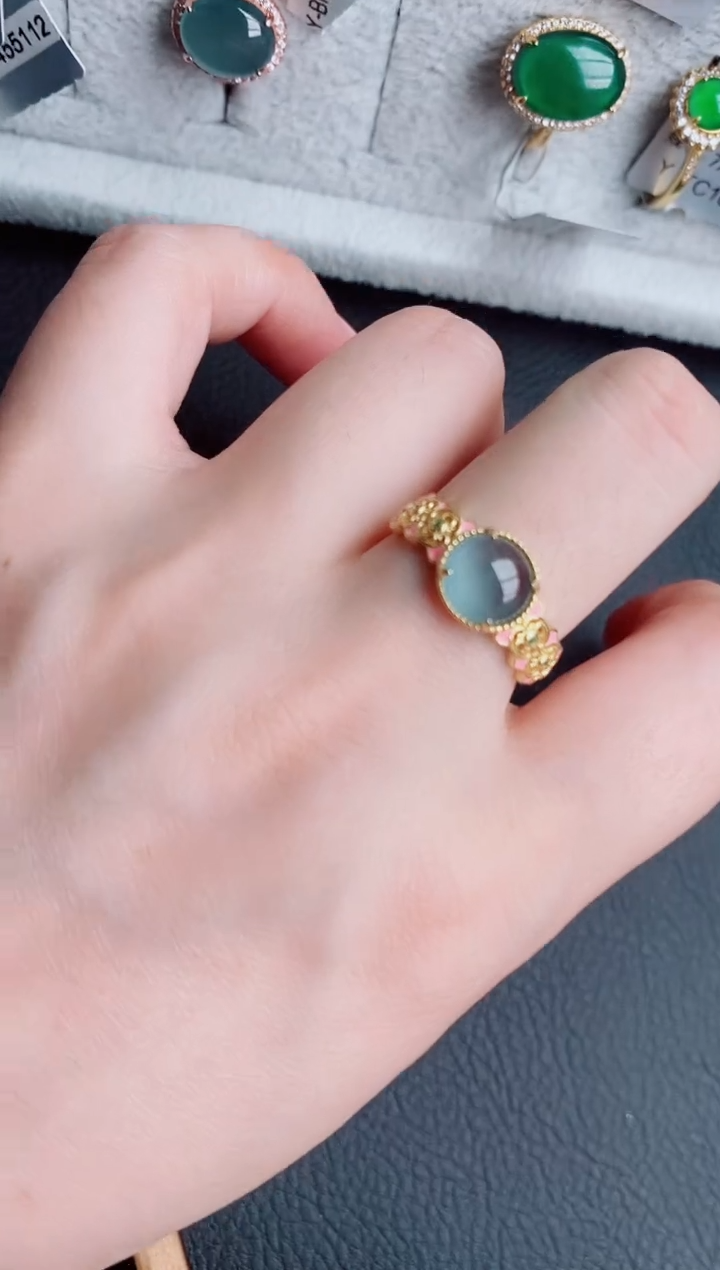 翡翠戒指银S925镶嵌天然a货翡翠409