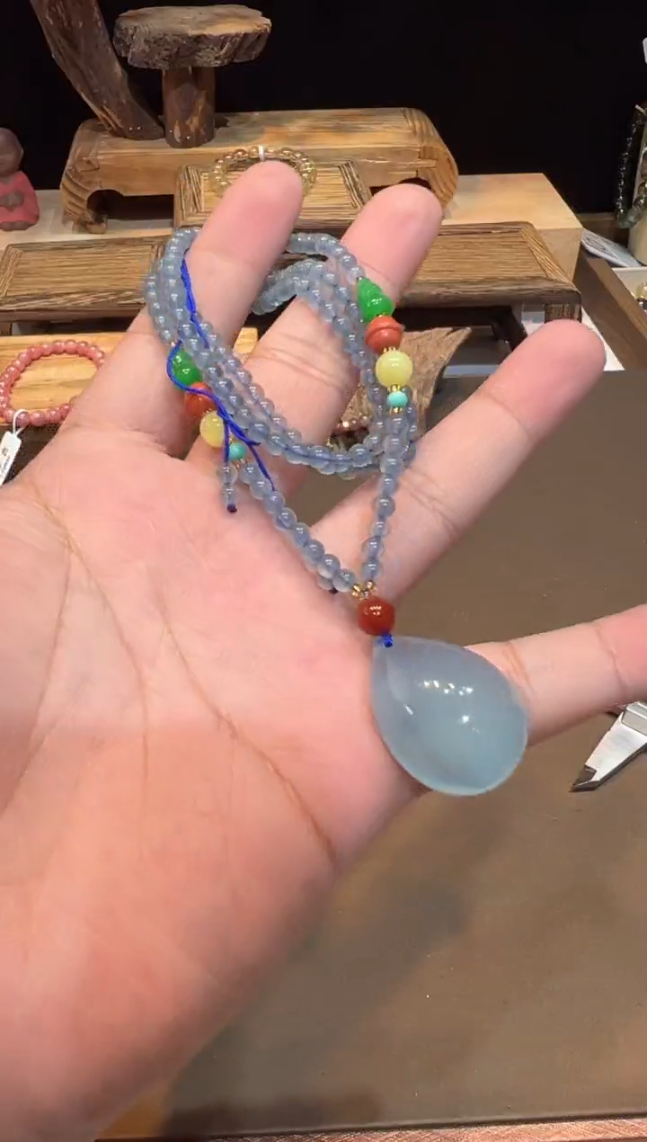 未镶嵌毛衣链海蓝宝石颈饰@@