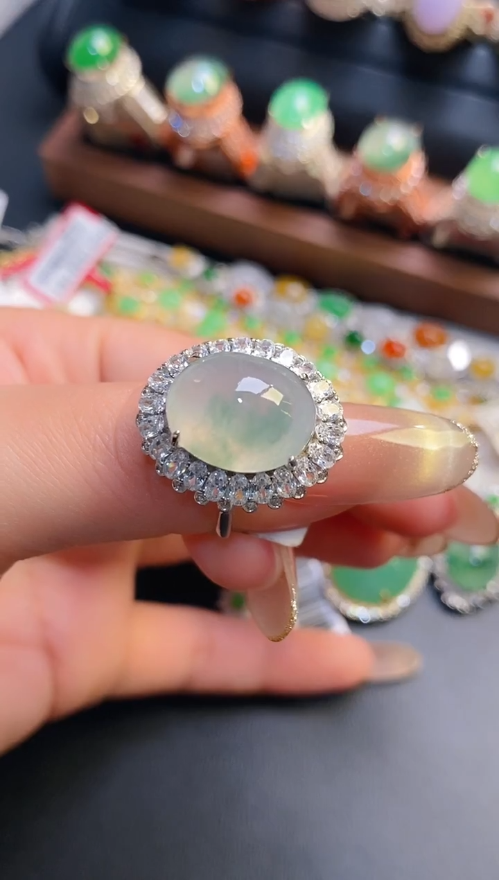 银S925镶嵌戒指翡翠天然