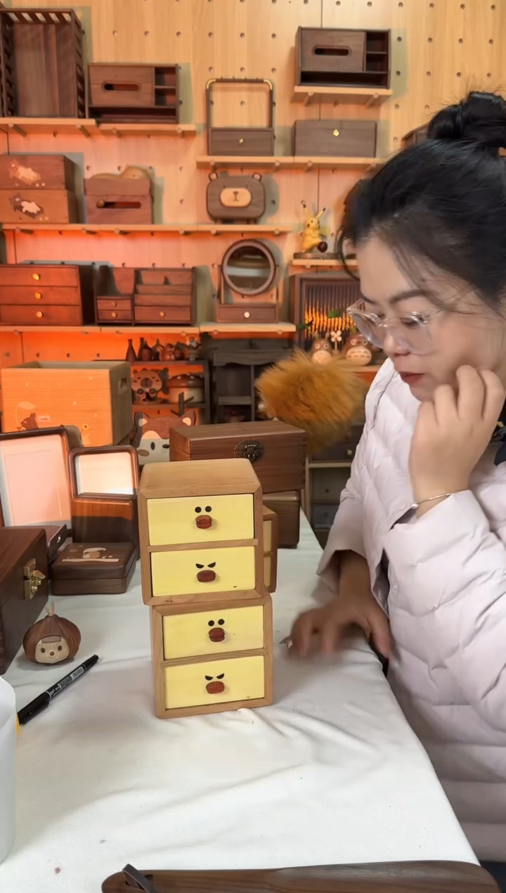木特价樱桃木小号桌面小黄鸭双层抽屉