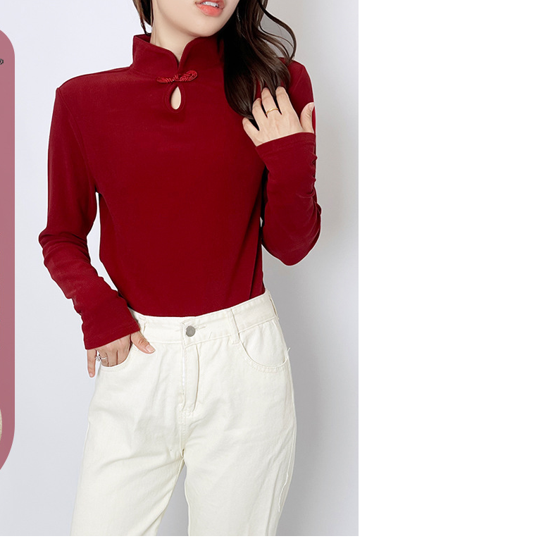 300克秋冬新款微胶囊螺纹旗袍领长袖时尚大气女款打底衫L258