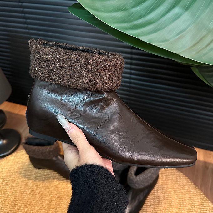 2025新款方头内增高短靴马丁靴法式气质短筒弹力瘦瘦靴小短靴复古