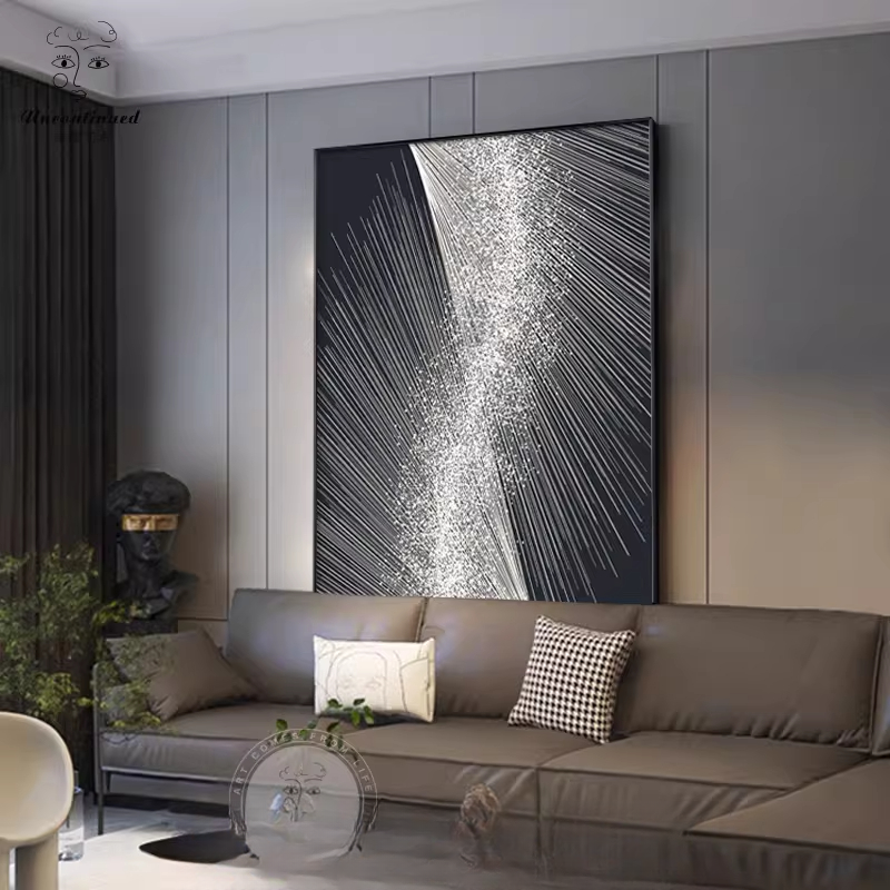 意式极简沙发背景墙落地画黑白灰轻奢抽象客厅装饰画高级玄关挂画