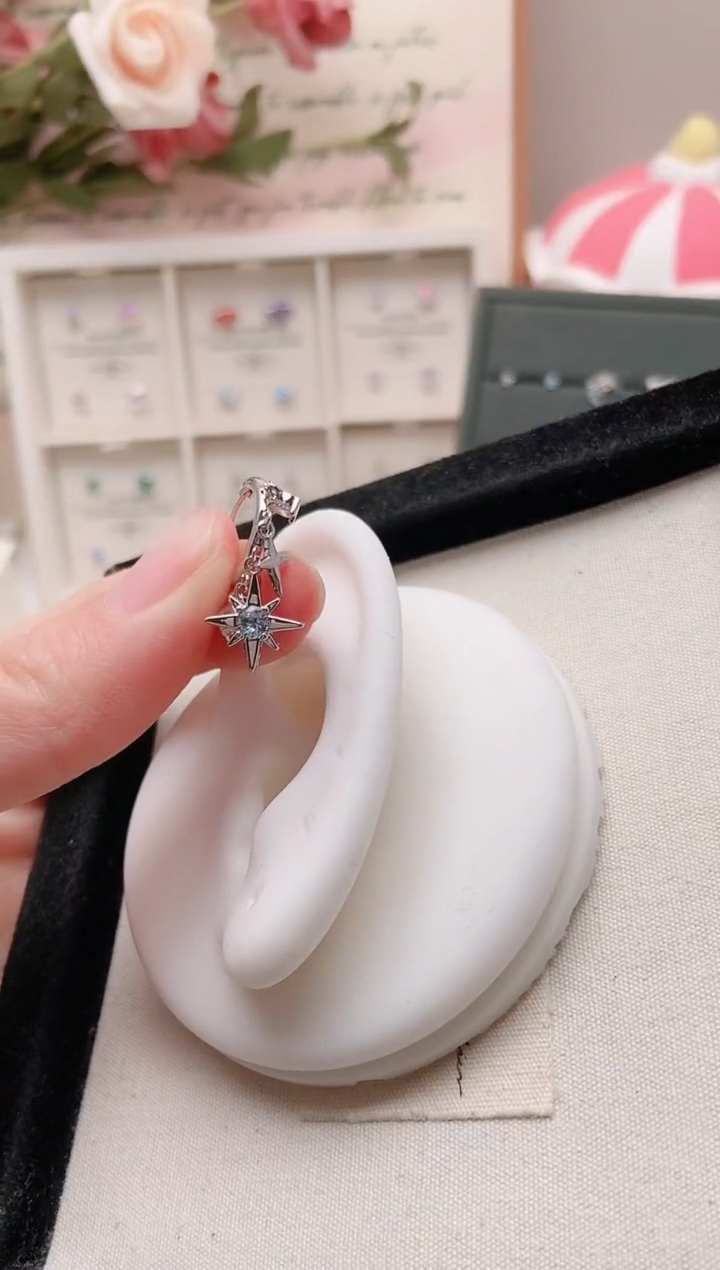 钛钢合金合成立方氧化锆耳圈芒星提溜|TS47一只