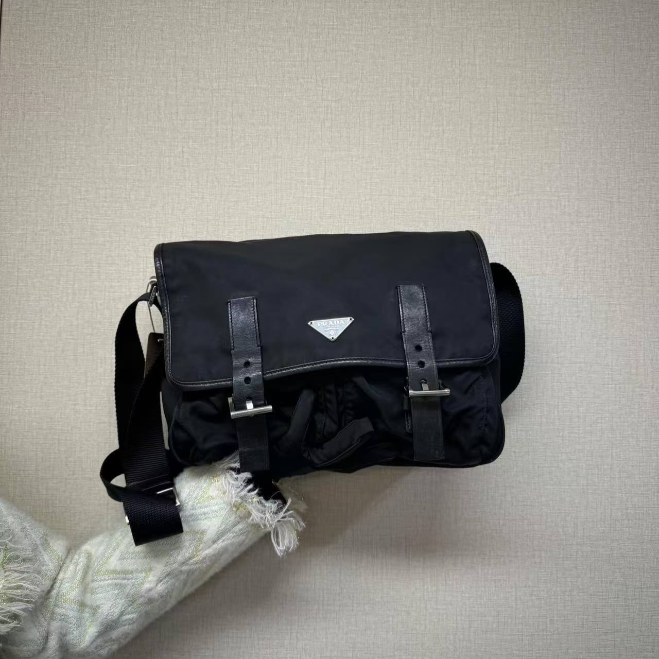 95新 Prada/普拉达 黑色双口单肩包/云海优选/H07207