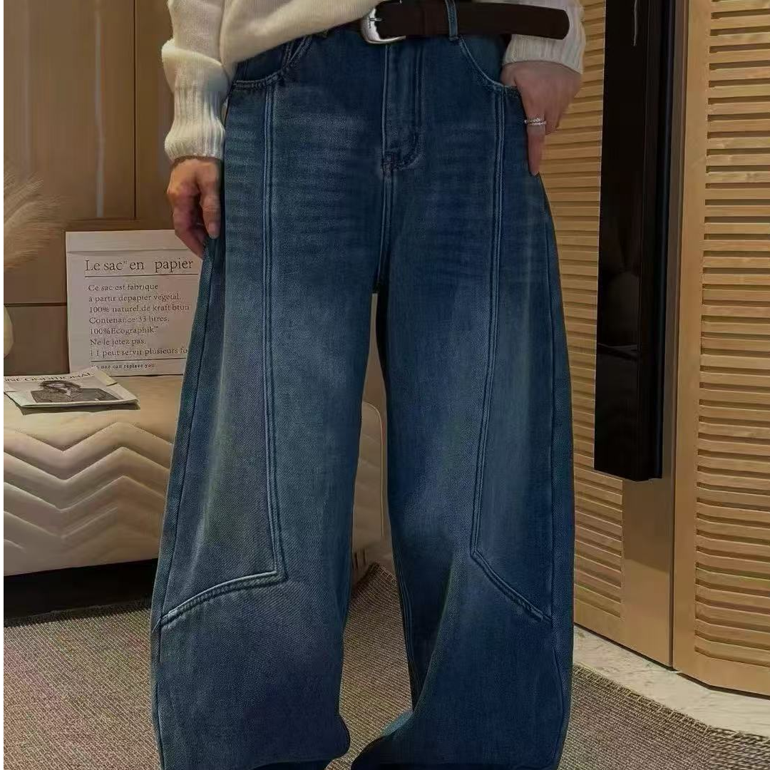 【BAOZAO】个性百搭加绒牛仔弯刀裤+腰带（以直播间实物为准）