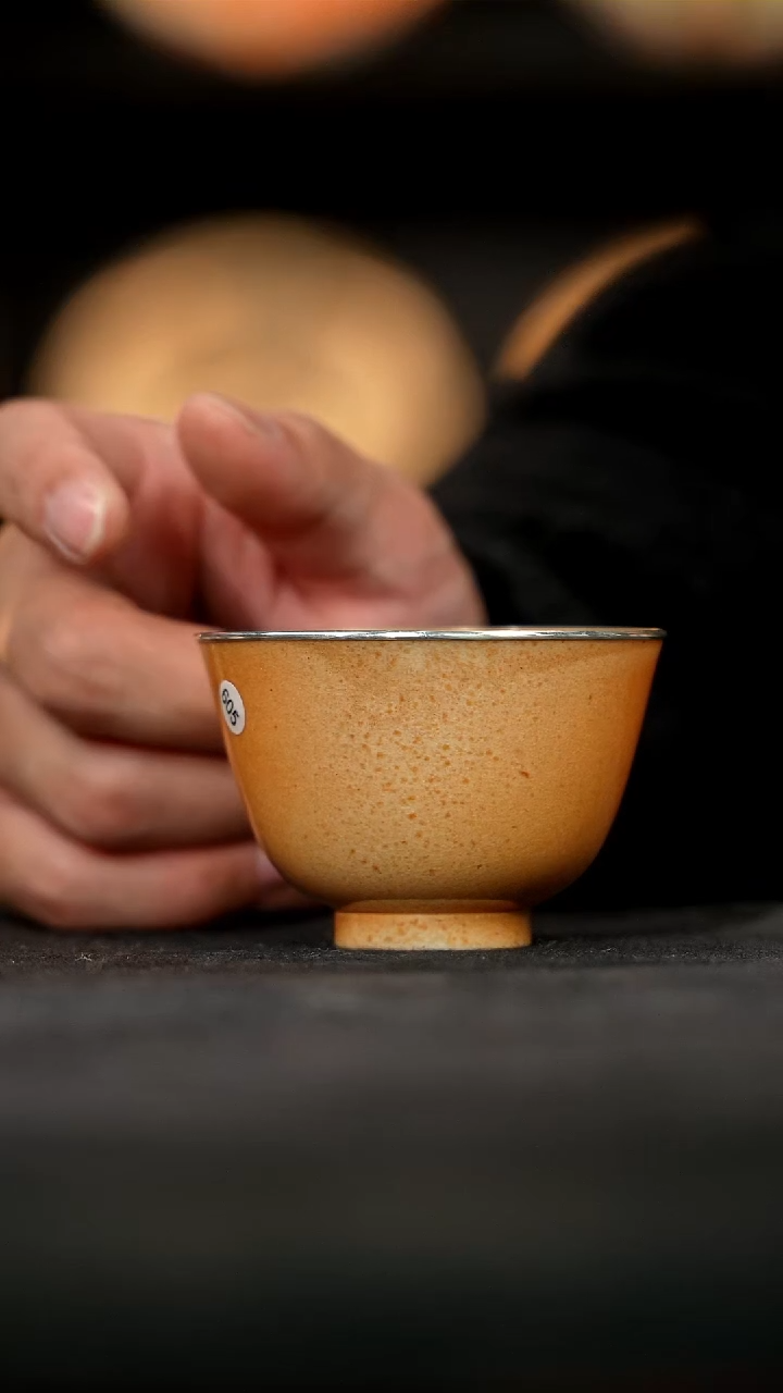 金丝楠木落灰银口敛口杯65ml