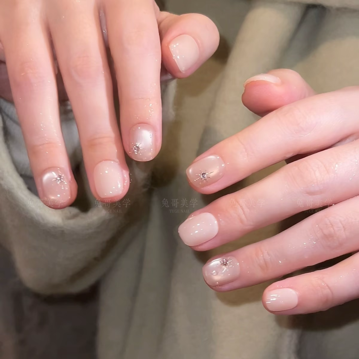 烤奶皮-TugeNail高定手绘裸甲显白纯欲美甲手工猫眼穿戴甲TGN14