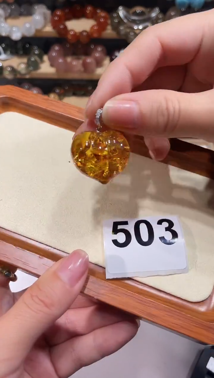 手链琥珀未镶嵌A503金珀爱心吊坠