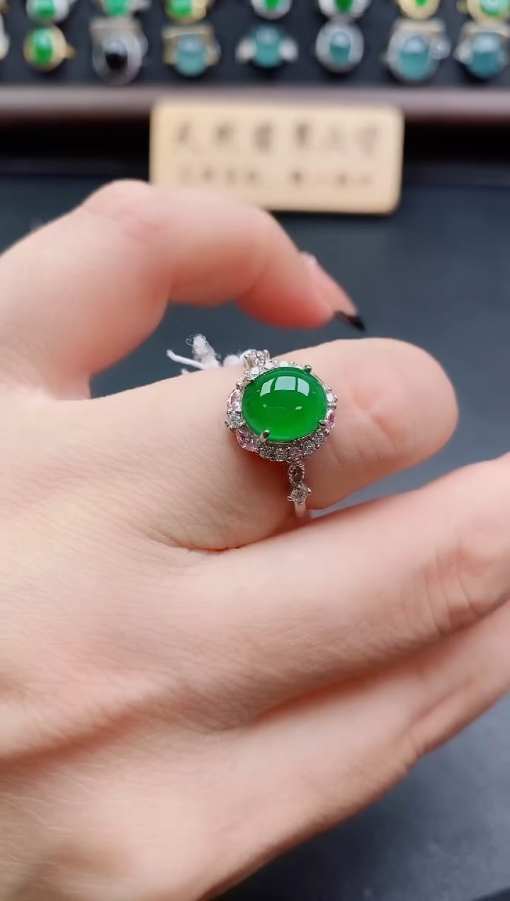 银S925镶嵌戒指翡翠1