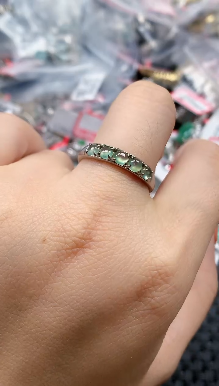 银S925镶嵌戒指翡翠天然A货缅甸翡翠