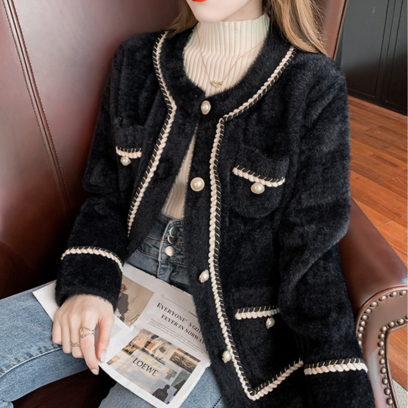 2500小香风时尚百搭双面绒外套韩版宽松外套开衫毛衣气质小个子