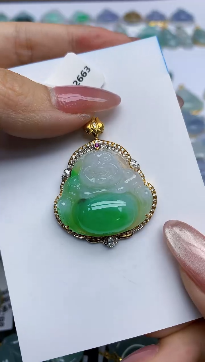 【闪购商品】翡翠挂件18K金镶嵌天然翡翠A货