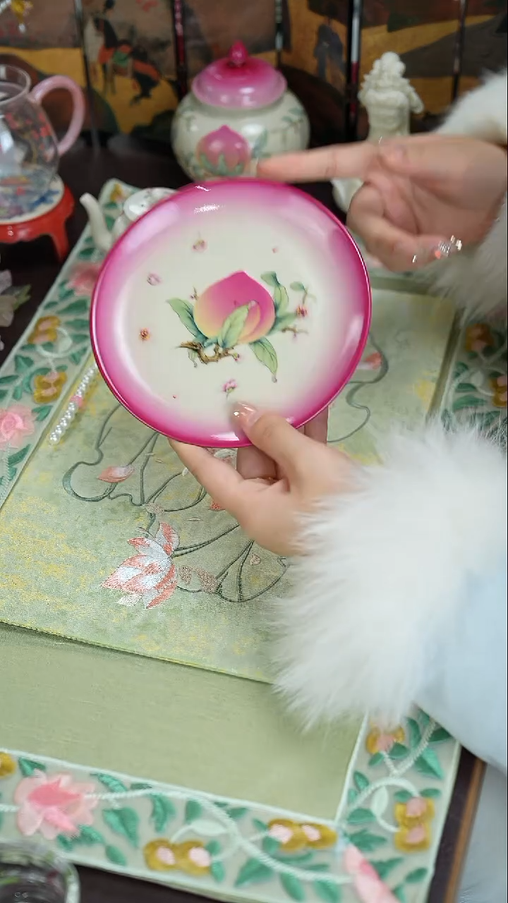 雅圣景德镇手工手绘桃子壶承