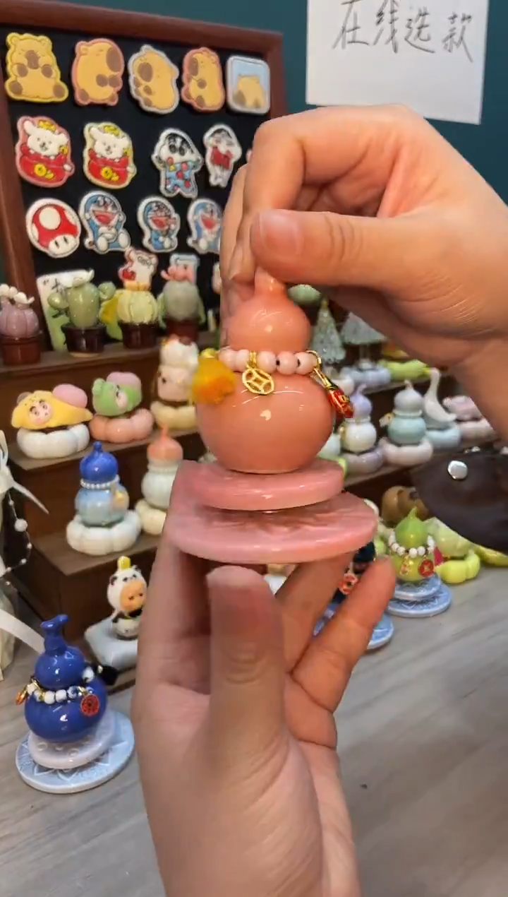 摆件陶粉色双层葫芦景德镇陶瓷摆件1