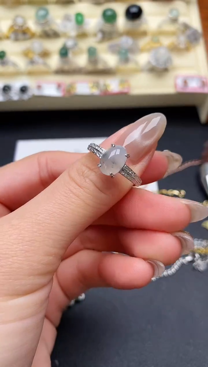 【闪购商品】翡翠戒指银S925镶嵌缅甸翡翠2  10+4