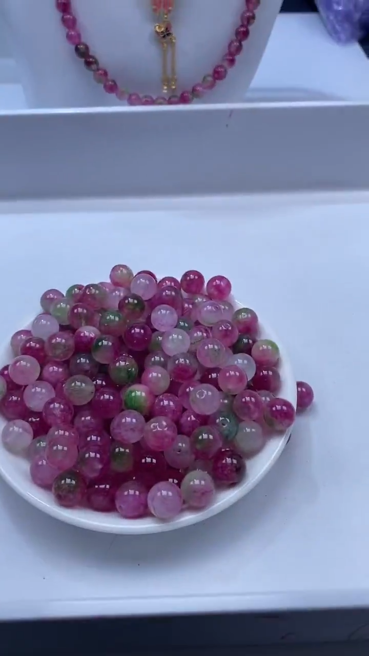 颈饰未镶嵌水晶W1780西瓜碧玺10mm*7颗