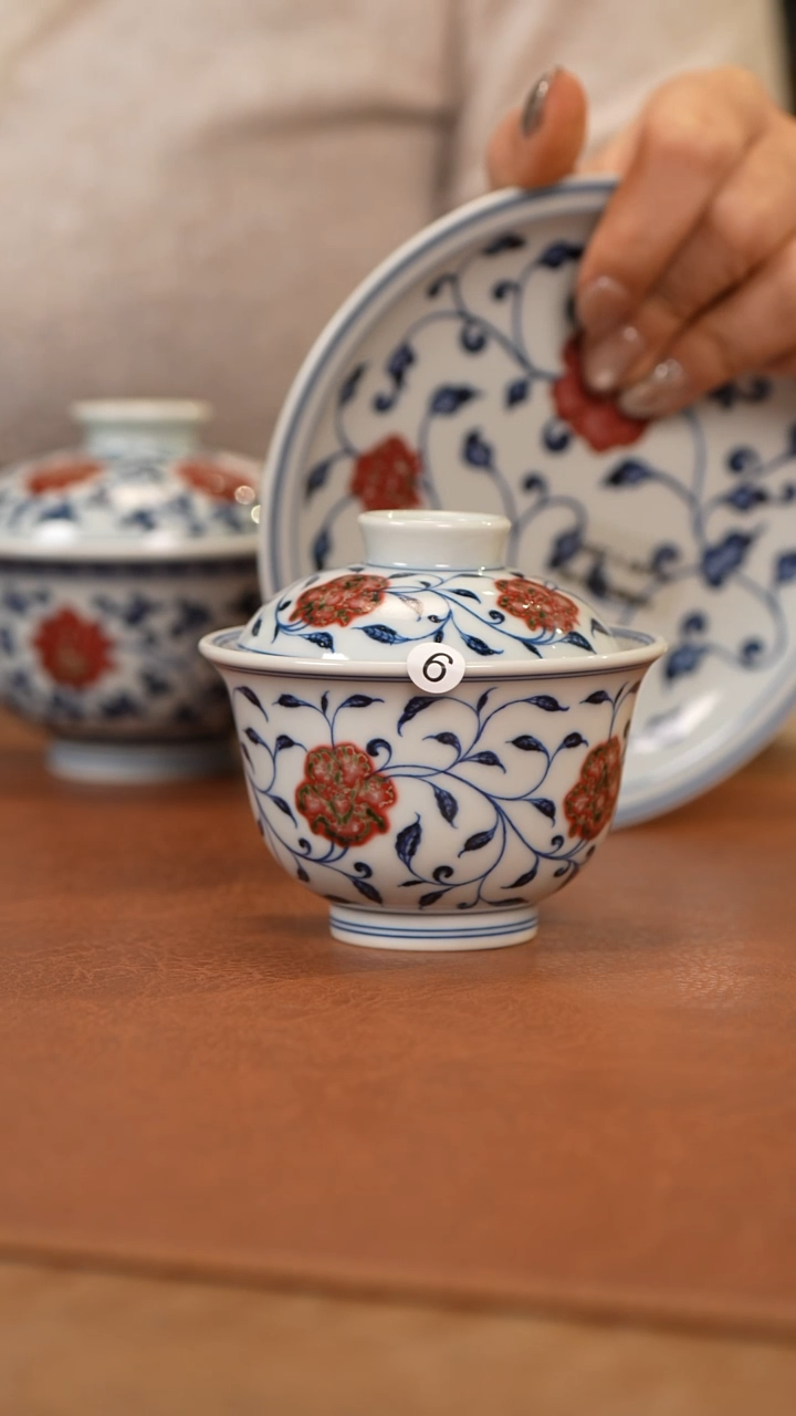 【闪购商品】杯和然窑釉里红岩茶盖碗6号