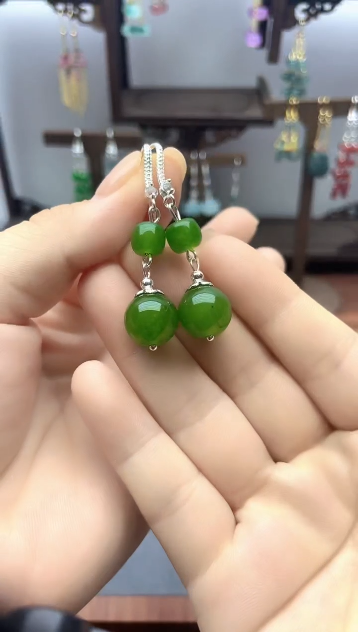 银S925镶嵌和田玉耳饰112500