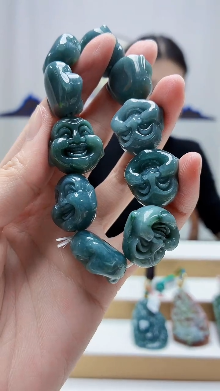 未镶嵌定制翡翠4812zm-毛货佛头手串44