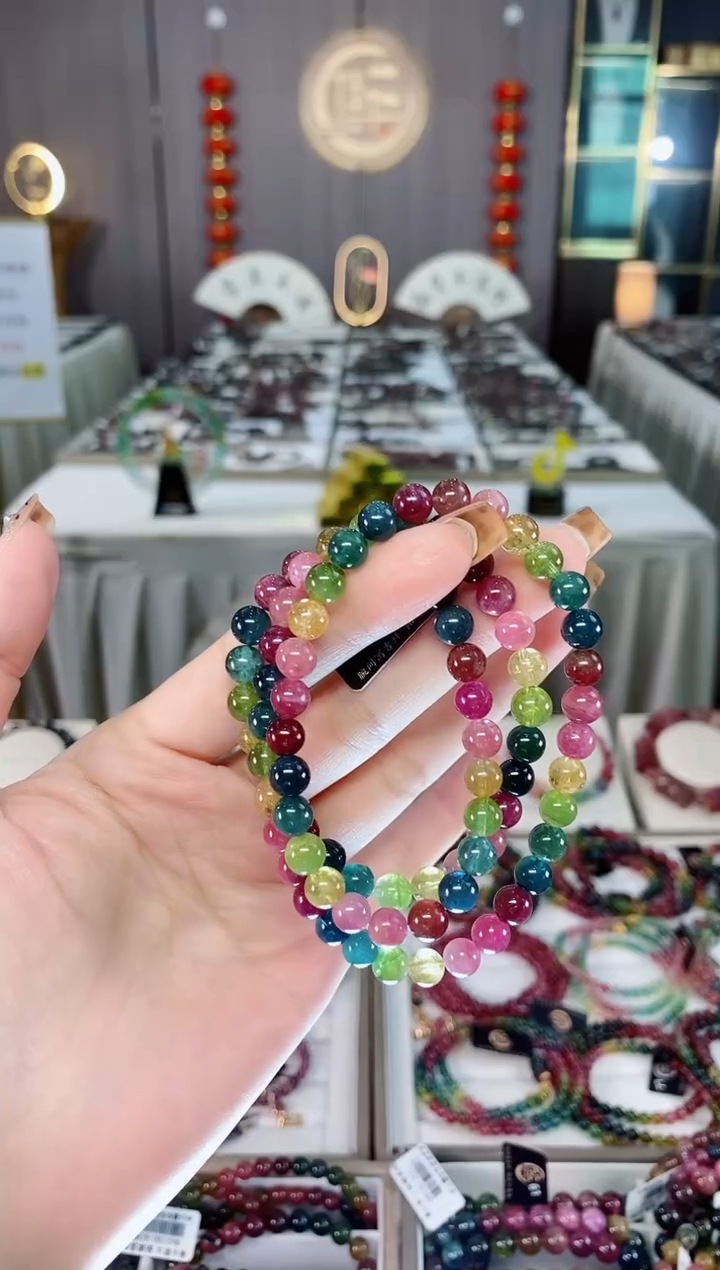 未镶嵌老矿碧玺色标彩虹透体三圈手串6mm+碧玺dan多样性发货一条