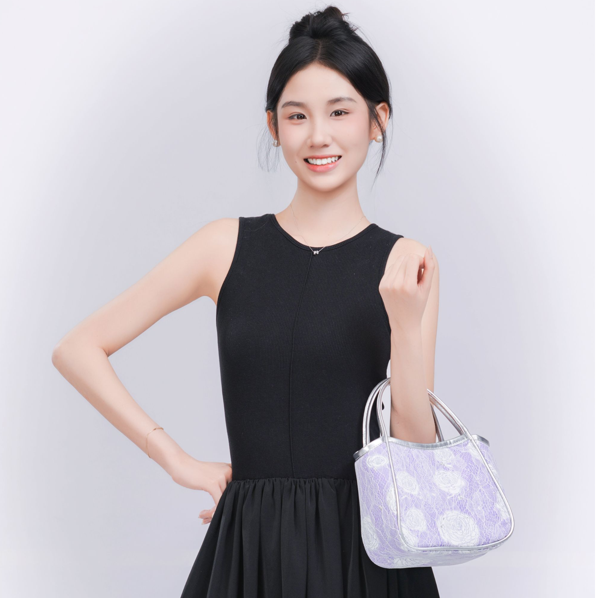 无则艺【手提小菜篮子包】紫色玫瑰原创小众时尚腋下便携轻便