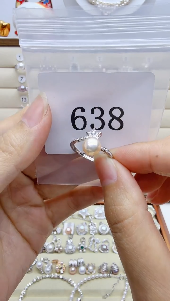 银S925镶嵌戒指淡水珍珠爱*菜638