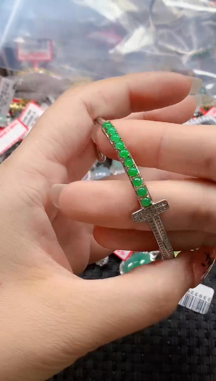 银S925镶嵌戒指翡翠天然A货缅甸翡翠