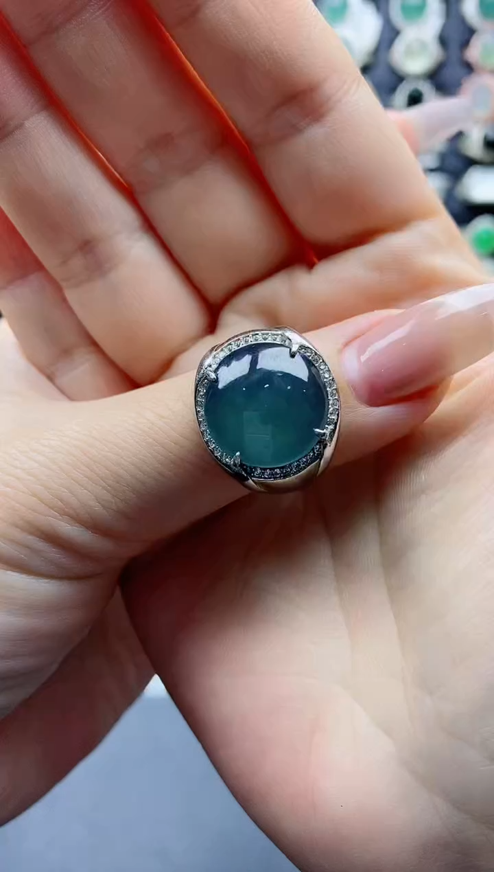 【闪购商品】翡翠戒指银S925镶嵌天然翡翠男戒