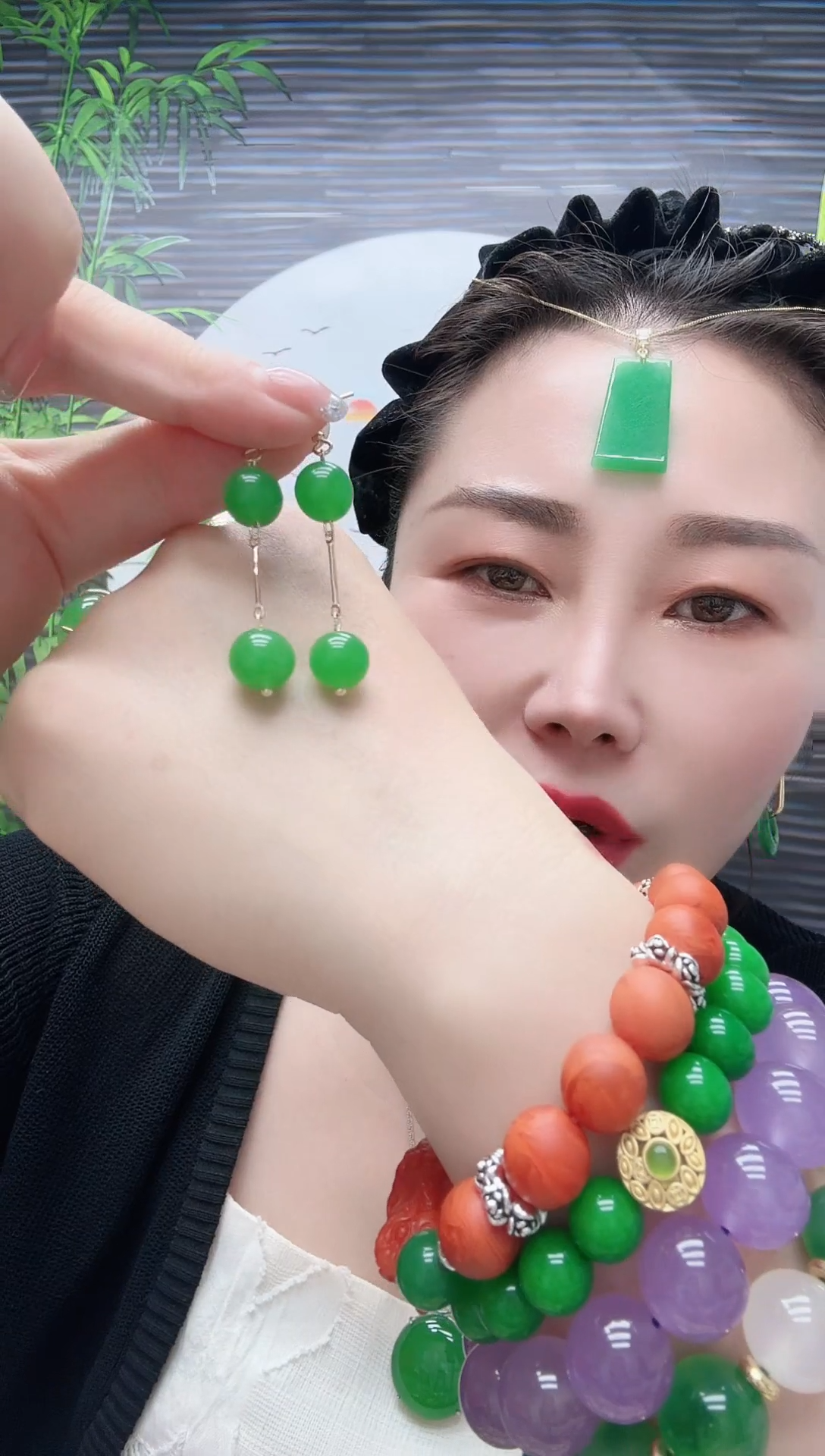 高货满天星辣绿耳坠