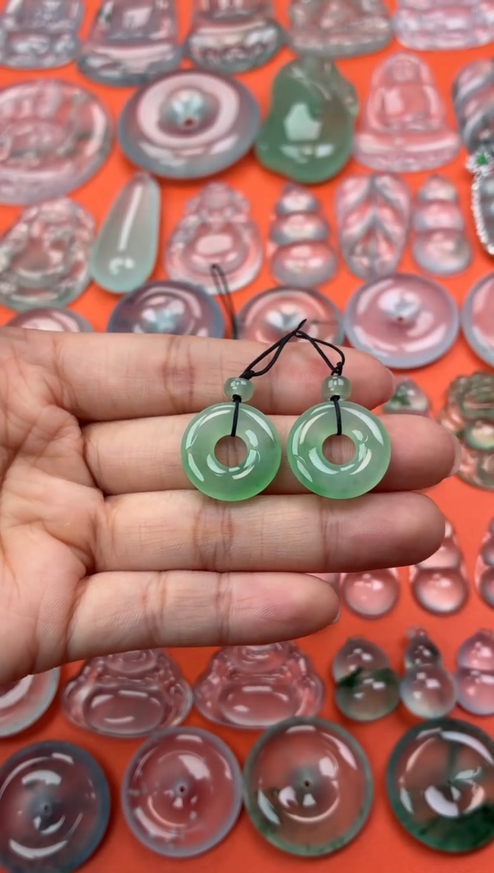 吊坠(不含链)未镶嵌翡翠73 圈圈一对 18.4 3.2