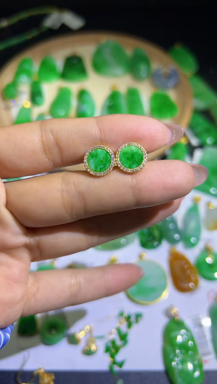 【闪购商品】翡翠耳饰银S925镶嵌Q缅料A货翡翠/支持复检/一件