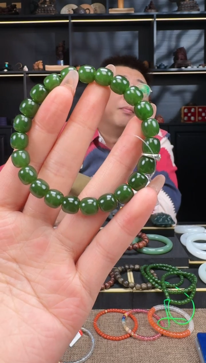 【闪购商品】和田玉1未镶嵌9mm碧玉老型手串