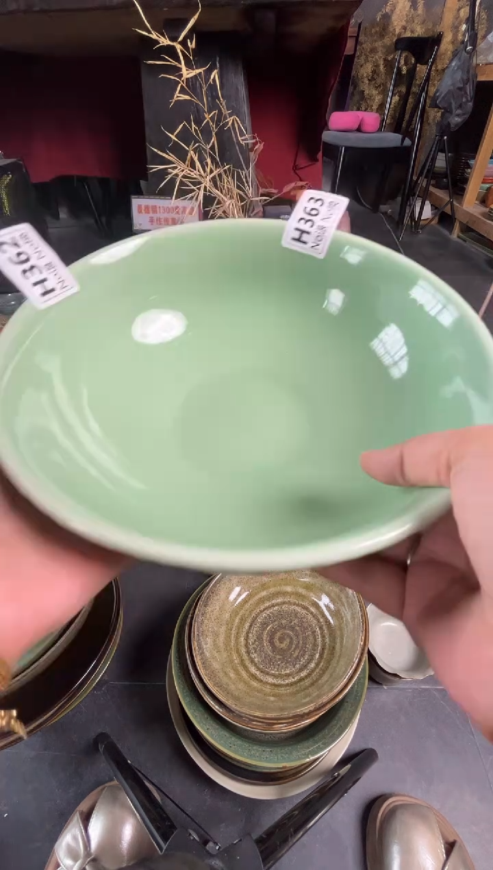 陶瓷听h363豆青锤纹大碗