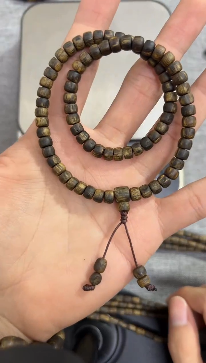 【闪购商品】沉香手串06沉水鼓珠双圈10克+ 多样性发其一