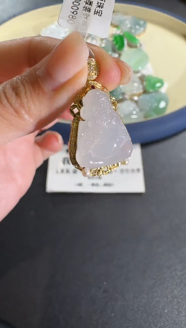 【闪购商品】翡翠吊坠(不含链)18K金镶嵌【源头工厂】钻石镶嵌