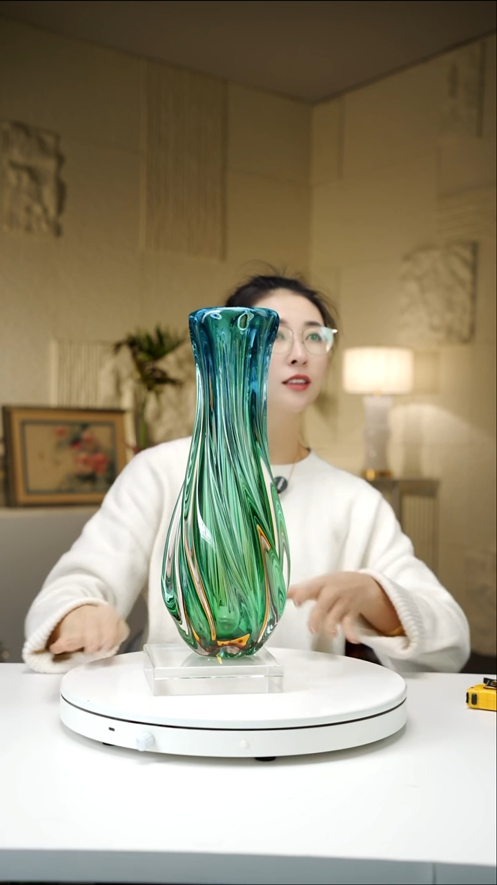 手工艺品琉璃蓝金双色反影风生水起花器