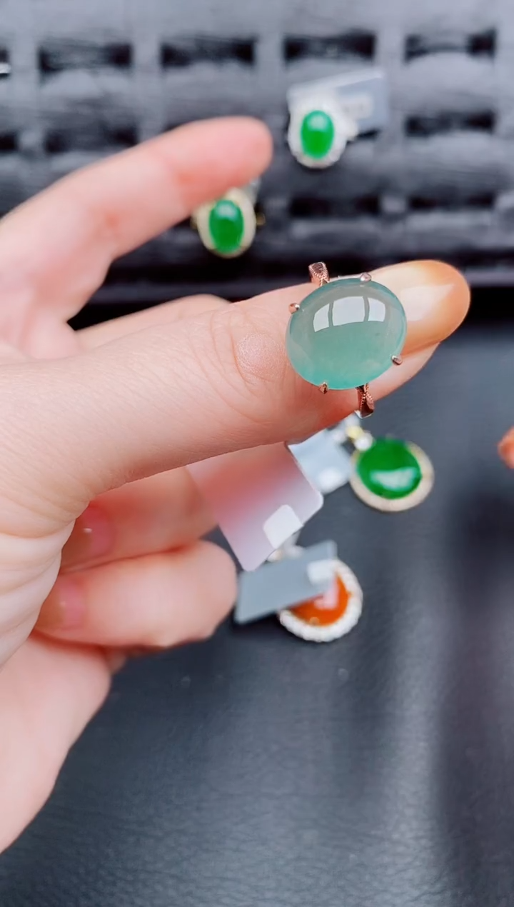 【闪购商品】翡翠戒指银S925镶嵌天然a货翡翠753